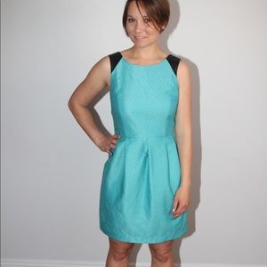Aqua Sleeveless Pleather Trim Pin-Dot Dress